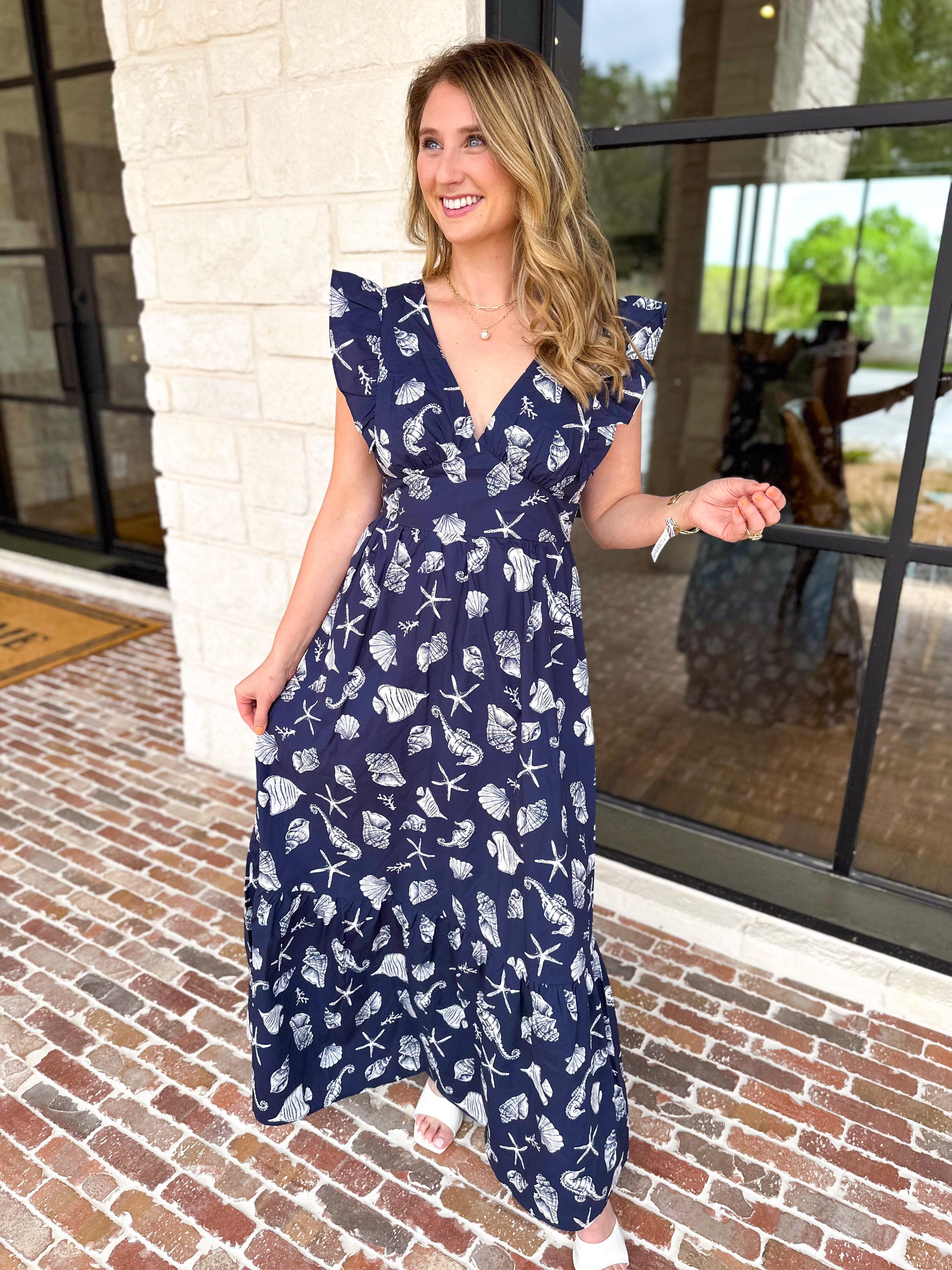 The Shell & Sun Midi Dress-500 Midi-SKIES ARE BLUE-July & June Women's Fashion Boutique Located in San Antonio, Texas