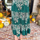 Current Air - Emerald Green Floral Pleated Midi Skirt-410 Shorts/Skirts-CURRENT AIR CLOTHING-July & June Women's Fashion Boutique Located in San Antonio, Texas
