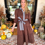 Mary Square - Lace Embroidered Brown Midi Dress-500 Midi-MARY SQUARE-July & June Women's Fashion Boutique Located in San Antonio, Texas