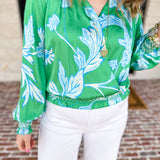 Current Air - Spring Green Floral Blouse-200 Fashion Blouses-CURRENT AIR CLOTHING-July & June Women's Fashion Boutique Located in San Antonio, Texas
