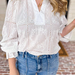 Bloom Where You're Planted Blouse - White-200 Fashion Blouses-ENTRO-July & June Women's Fashion Boutique Located in San Antonio, Texas