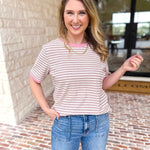 Casual Hangout Striped Tee - Pink-210 Casual Blouses-POLOGRAM-July & June Women's Fashion Boutique Located in San Antonio, Texas