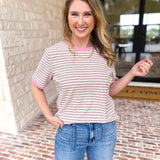 Casual Hangout Striped Tee - Pink-210 Casual Blouses-POLOGRAM-July & June Women's Fashion Boutique Located in San Antonio, Texas