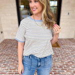 Casual Hangout Striped Tee - Blue-210 Casual Blouses-POLOGRAM-July & June Women's Fashion Boutique Located in San Antonio, Texas