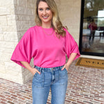 Easy Oversized Knit Top - Pink-230 Sweaters/Cardis-ENTRO-July & June Women's Fashion Boutique Located in San Antonio, Texas