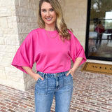 Easy Oversized Knit Top - Pink-230 Sweaters/Cardis-ENTRO-July & June Women's Fashion Boutique Located in San Antonio, Texas