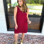 Crochet Overlay Mini Dress - Wine-510 Mini-ENTRO-July & June Women's Fashion Boutique Located in San Antonio, Texas