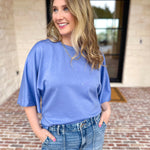 Easy Oversized Knit Top - Blue-230 Sweaters/Cardis-ENTRO-July & June Women's Fashion Boutique Located in San Antonio, Texas