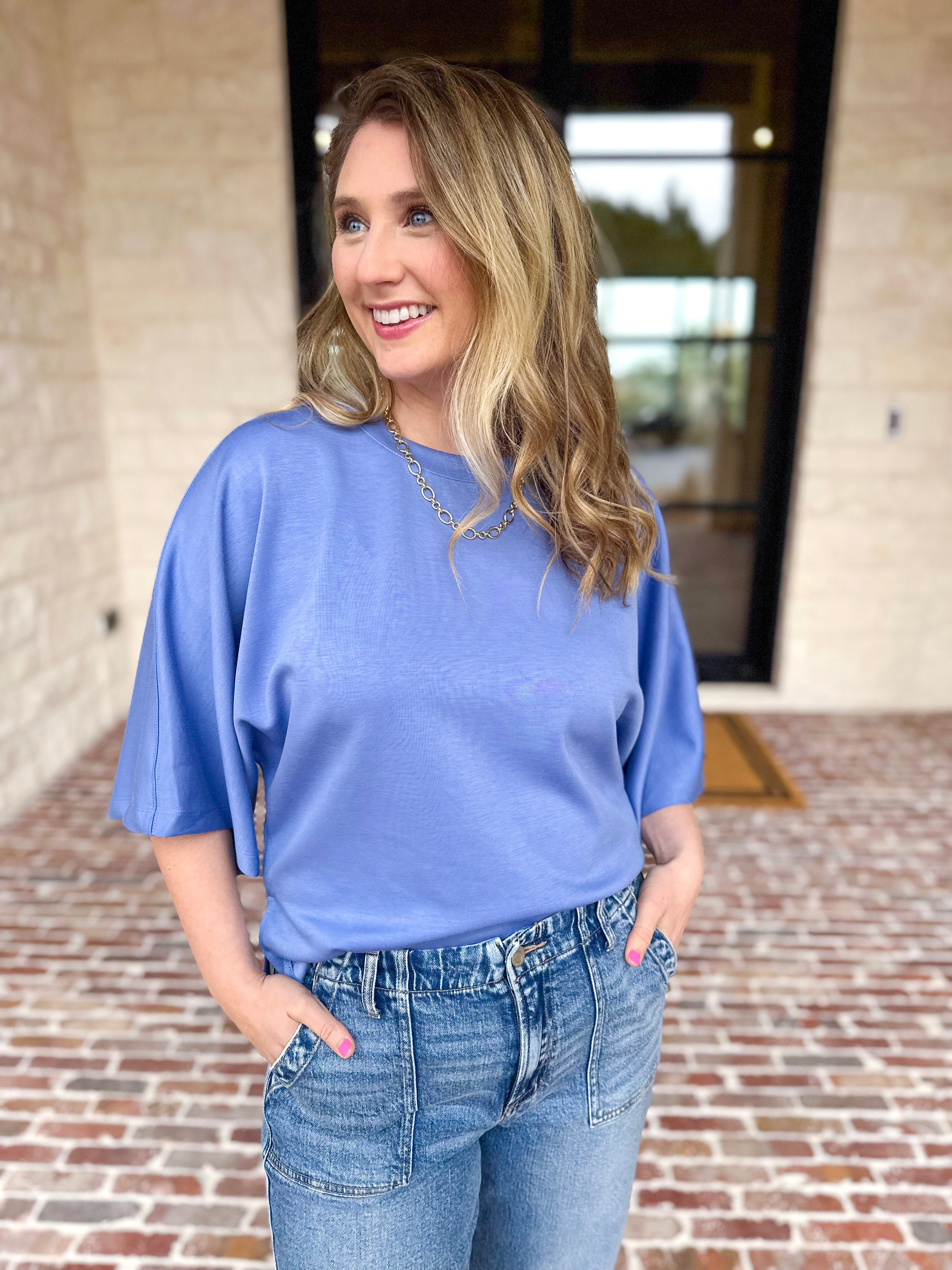 Easy Oversized Knit Top - Blue-230 Sweaters/Cardis-ENTRO-July & June Women's Fashion Boutique Located in San Antonio, Texas