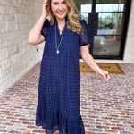 The Graceful Gathering Midi Dress - Navy-500 Midi-ENTRO-July & June Women's Fashion Boutique Located in San Antonio, Texas