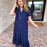 The Graceful Gathering Midi Dress - Navy-500 Midi-ENTRO-July & June Women's Fashion Boutique Located in San Antonio, Texas