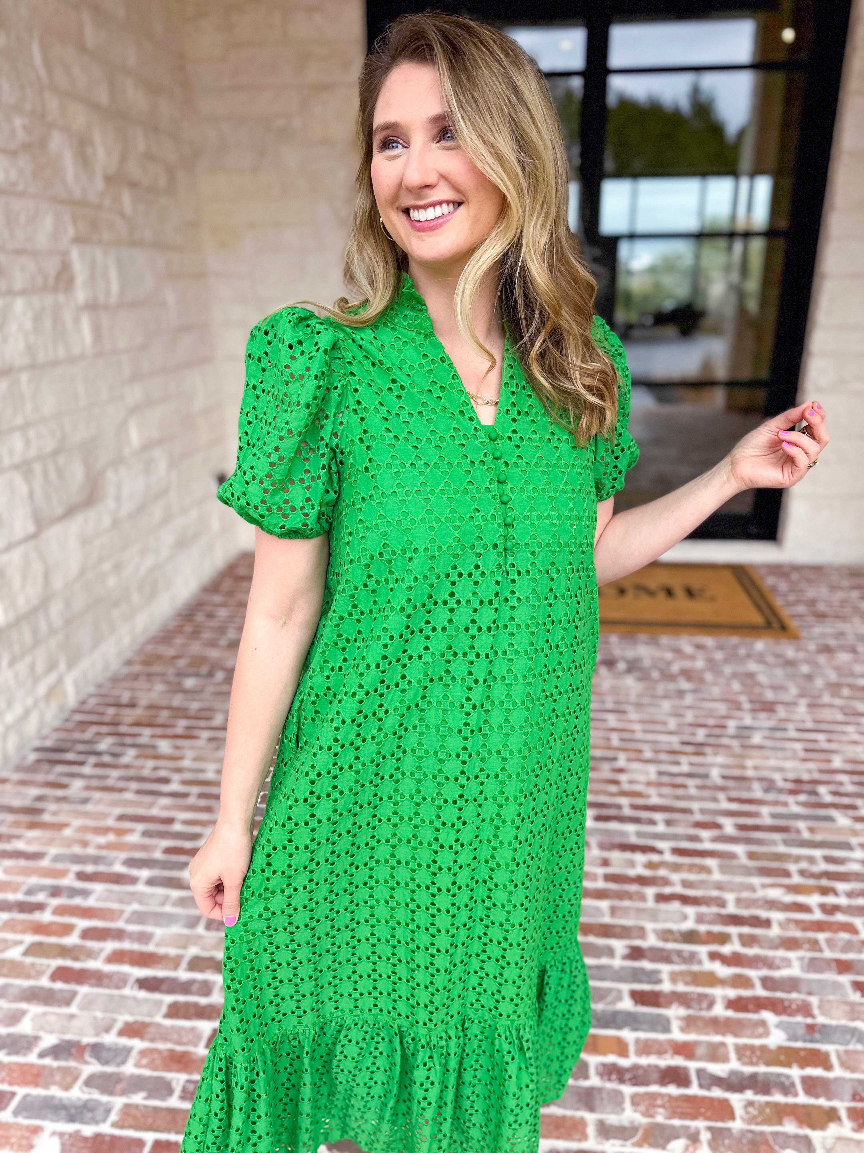 The Graceful Gathering Midi Dress - Green-500 Midi-ENTRO-July & June Women's Fashion Boutique Located in San Antonio, Texas
