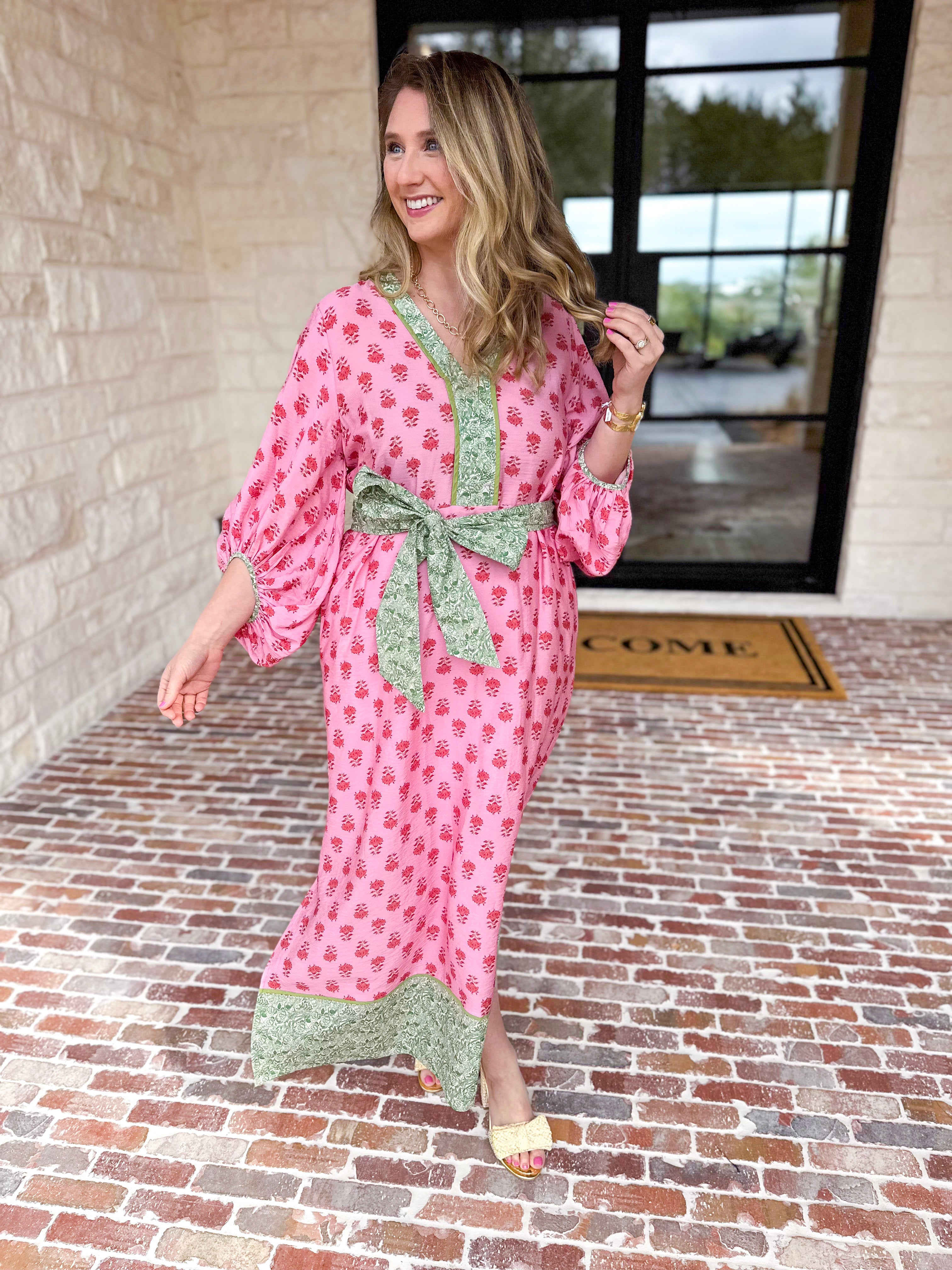 Pink Blooms Midi Dress-500 Midi-ENTRO-July & June Women's Fashion Boutique Located in San Antonio, Texas