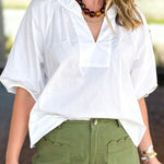 Feminine Everyday V-Neck Blouse - Cream-200 Fashion Blouses-OLIVACEOUS-July & June Women's Fashion Boutique Located in San Antonio, Texas