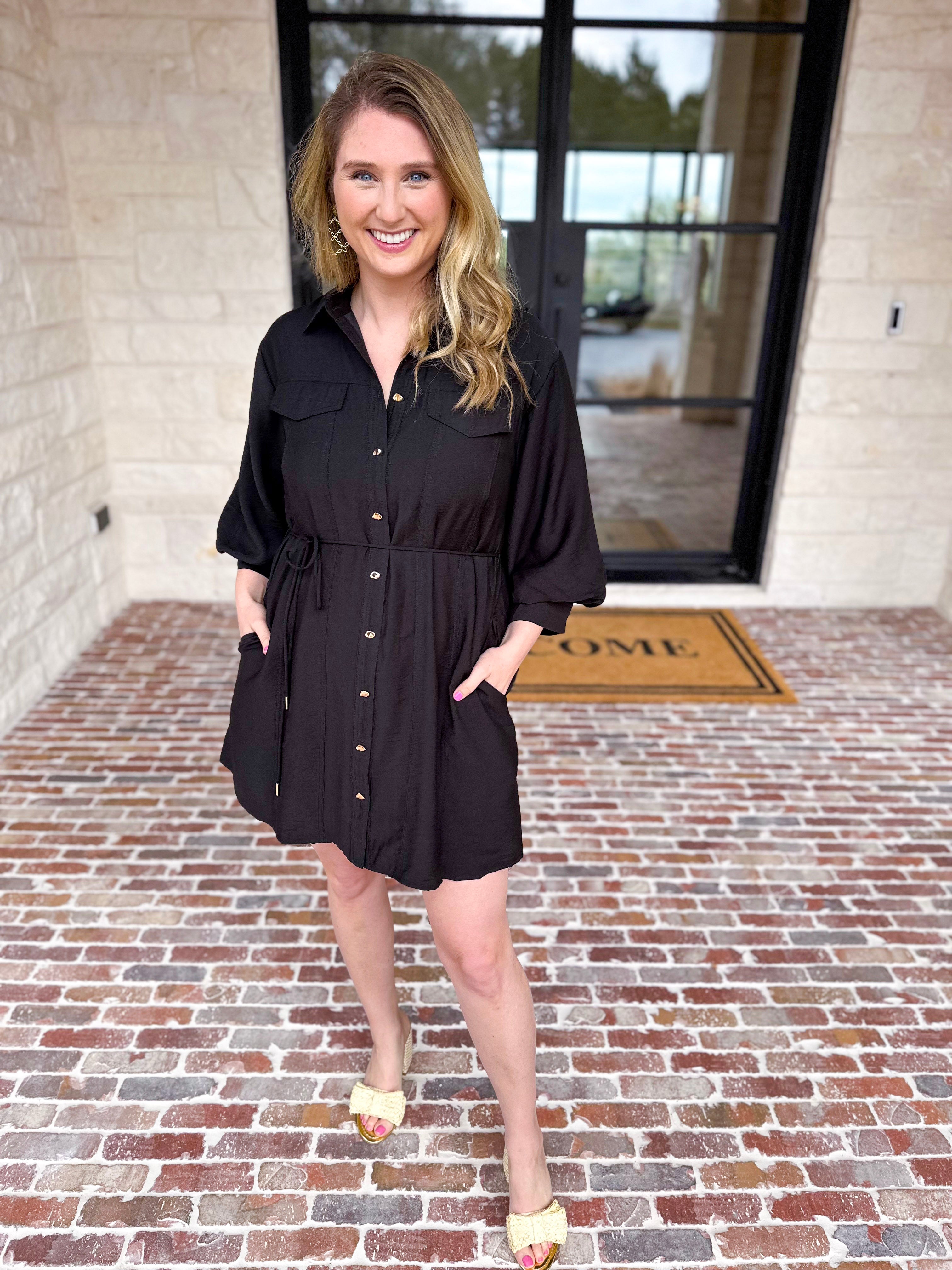 Little Black & Gold Details Mini Dress-510 Mini-ENTRO-July & June Women's Fashion Boutique Located in San Antonio, Texas