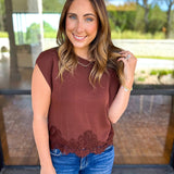 The Timeless Lace Detail Top - Mocha-200 Fashion Blouses-ENTRO-July & June Women's Fashion Boutique Located in San Antonio, Texas