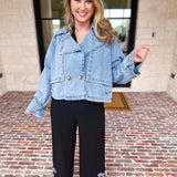 Light Wash Trench Style Denim Jacket-600 Outerwear-TCEC-July & June Women's Fashion Boutique Located in San Antonio, Texas