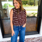 Date Night Polka Dot Top - Brown-200 Fashion Blouses-ENTRO-July & June Women's Fashion Boutique Located in San Antonio, Texas