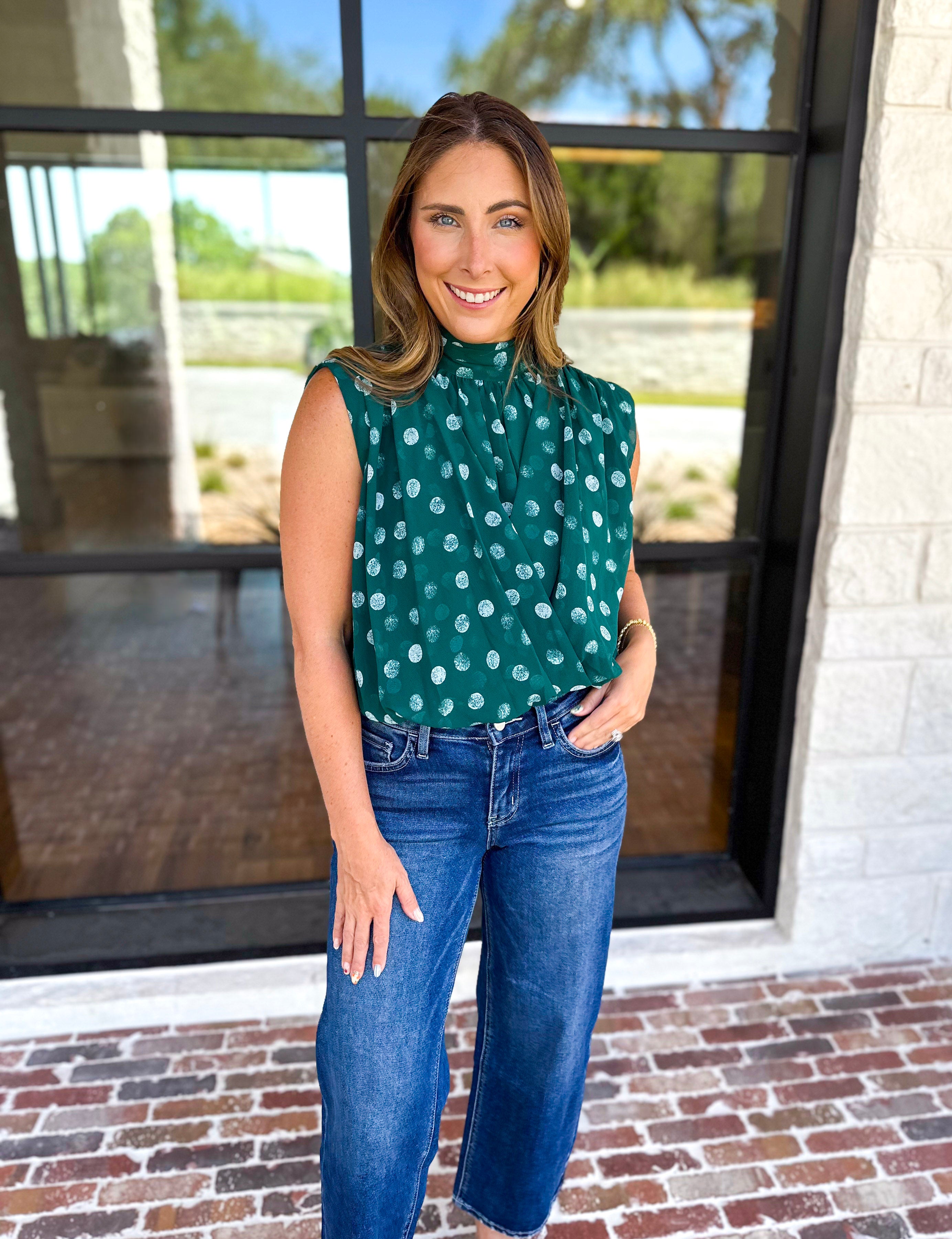 Date Night Polka Dot Top - Green-200 Fashion Blouses-ENTRO-July & June Women's Fashion Boutique Located in San Antonio, Texas