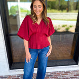 Elevated Chic Top - Merlot-200 Fashion Blouses-ENTRO-July & June Women's Fashion Boutique Located in San Antonio, Texas