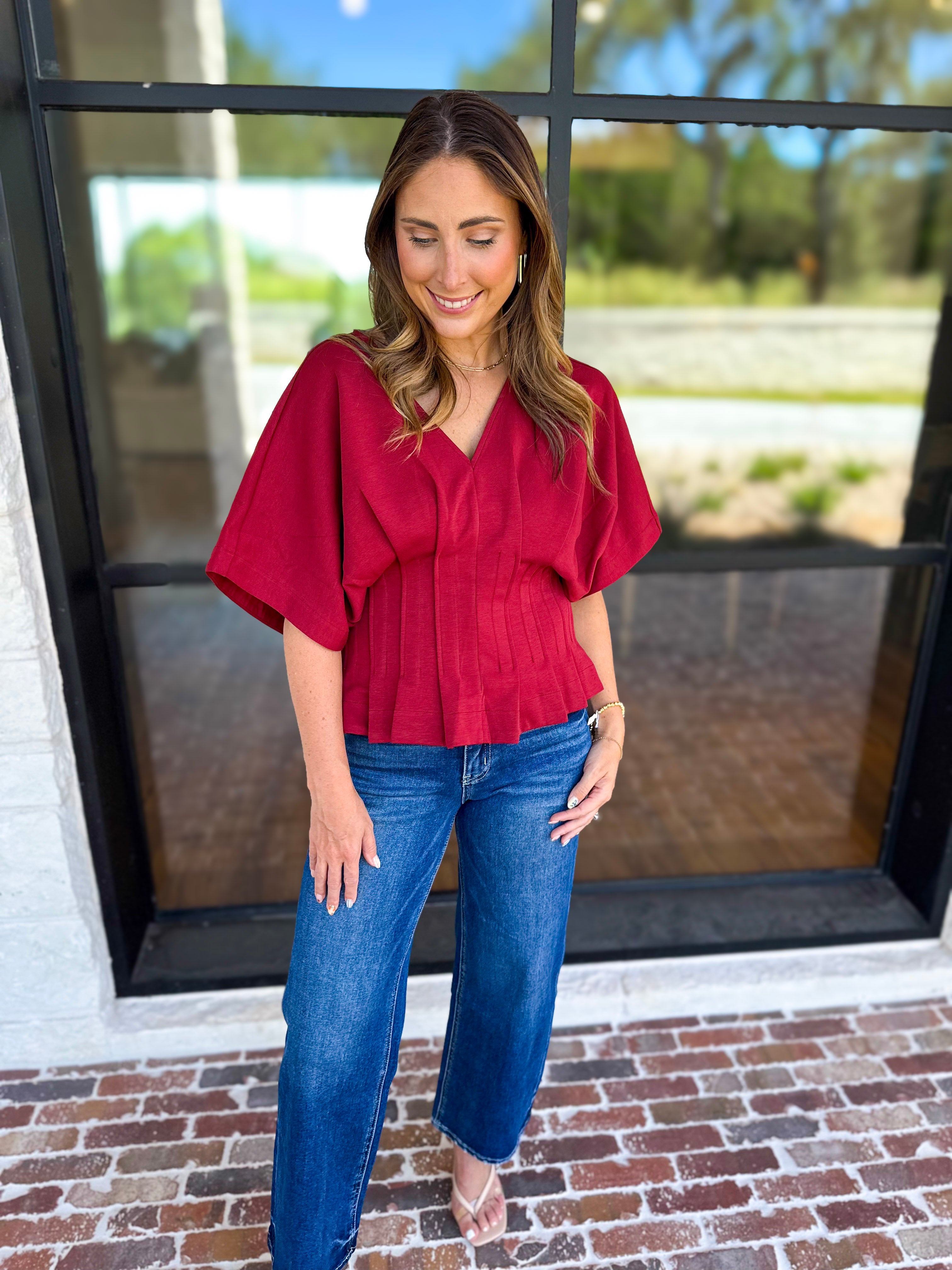 Elevated Chic Top - Merlot-200 Fashion Blouses-ENTRO-July & June Women's Fashion Boutique Located in San Antonio, Texas