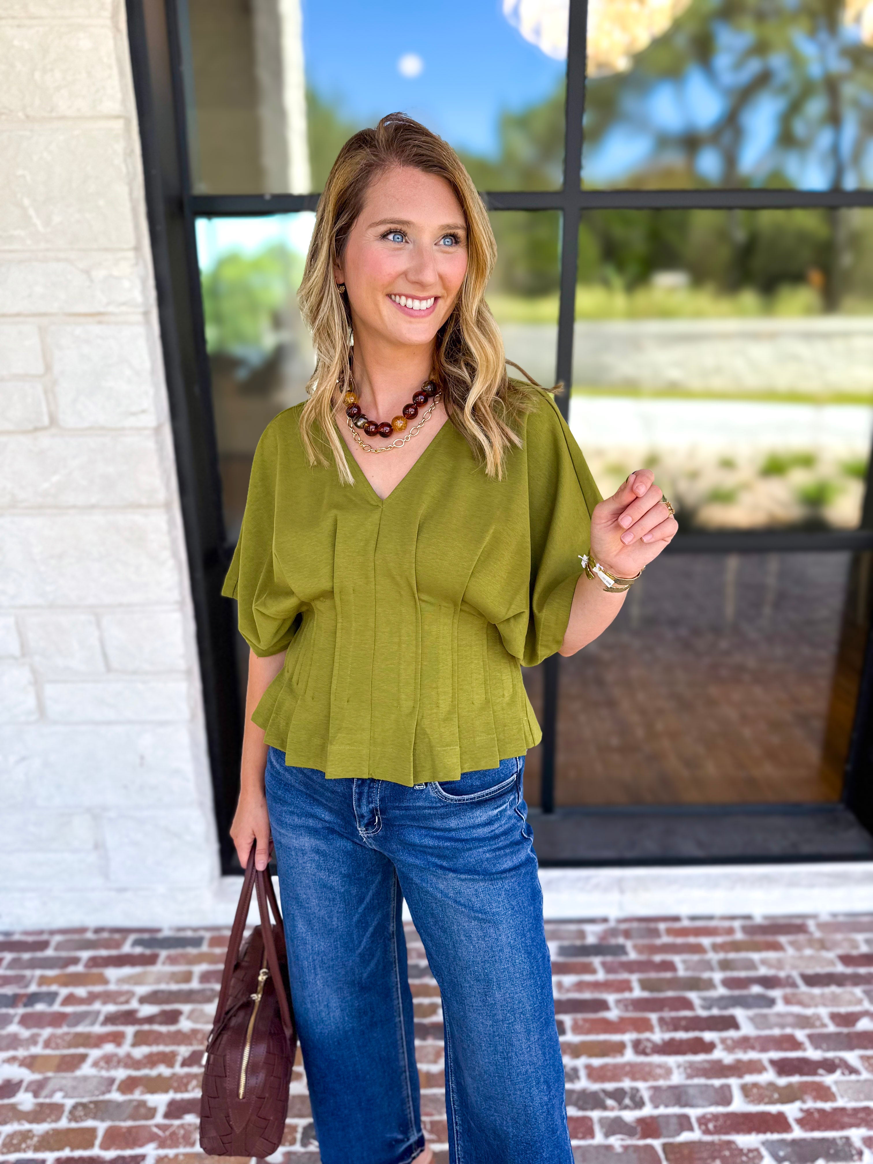 Elevated Chic Top - Martini Olive-200 Fashion Blouses-ENTRO-July & June Women's Fashion Boutique Located in San Antonio, Texas