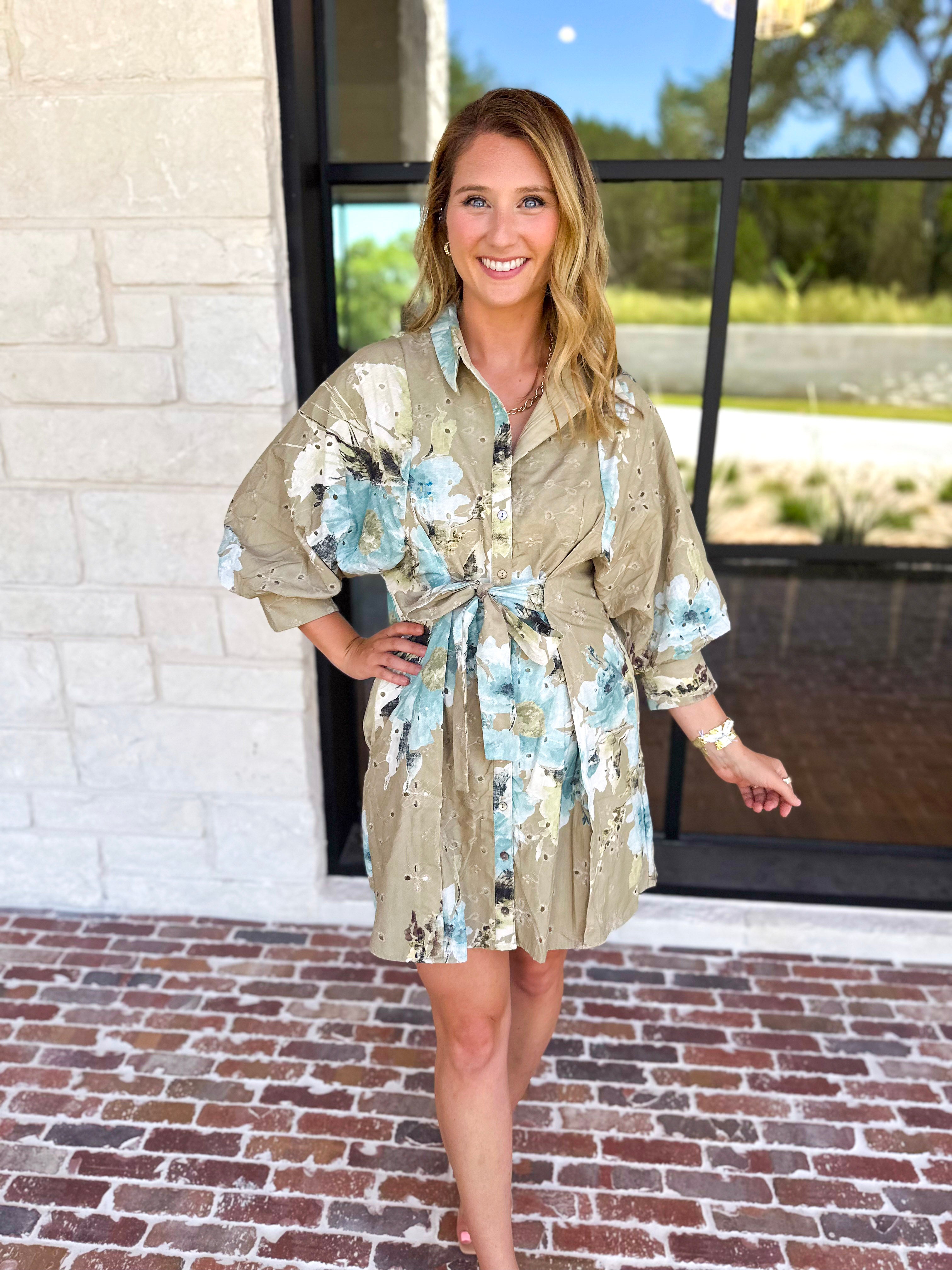 Sage & Blue Floral Mini Dress-510 Mini-ENTRO-July & June Women's Fashion Boutique Located in San Antonio, Texas