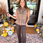 Street Chic Utility Cinched Blouse-200 Fashion Blouses-STRUT & BOLT-July & June Women's Fashion Boutique Located in San Antonio, Texas