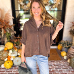Heathered Brown Oversized Blouse-200 Fashion Blouses-ENTRO-July & June Women's Fashion Boutique Located in San Antonio, Texas