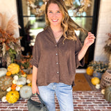 Heathered Brown Oversized Blouse-200 Fashion Blouses-ENTRO-July & June Women's Fashion Boutique Located in San Antonio, Texas