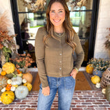 The Everyday Girl Olive Cardigan-230 Sweaters/Cardis-SKIES ARE BLUE-July & June Women's Fashion Boutique Located in San Antonio, Texas