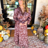 Current Air - Mocha Rose Satin Midi Dress-500 Midi-CURRENT AIR CLOTHING-July & June Women's Fashion Boutique Located in San Antonio, Texas