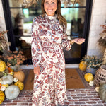 Current Air - Saddlewood Floral Midi Dress-500 Midi-CURRENT AIR CLOTHING-July & June Women's Fashion Boutique Located in San Antonio, Texas