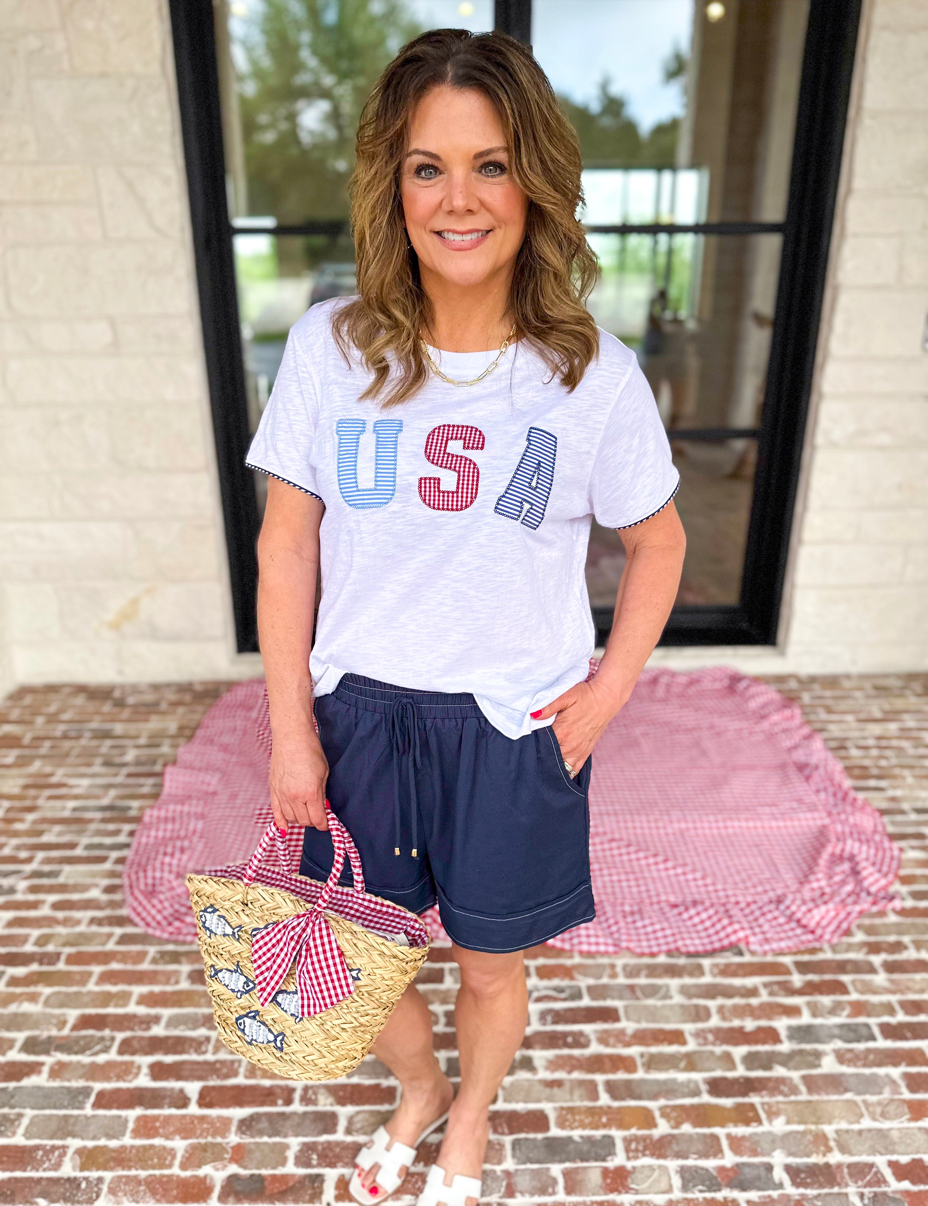 USA Relaxed Tee-210 Casual Blouses-SHIRALEAH-July & June Women's Fashion Boutique Located in San Antonio, Texas