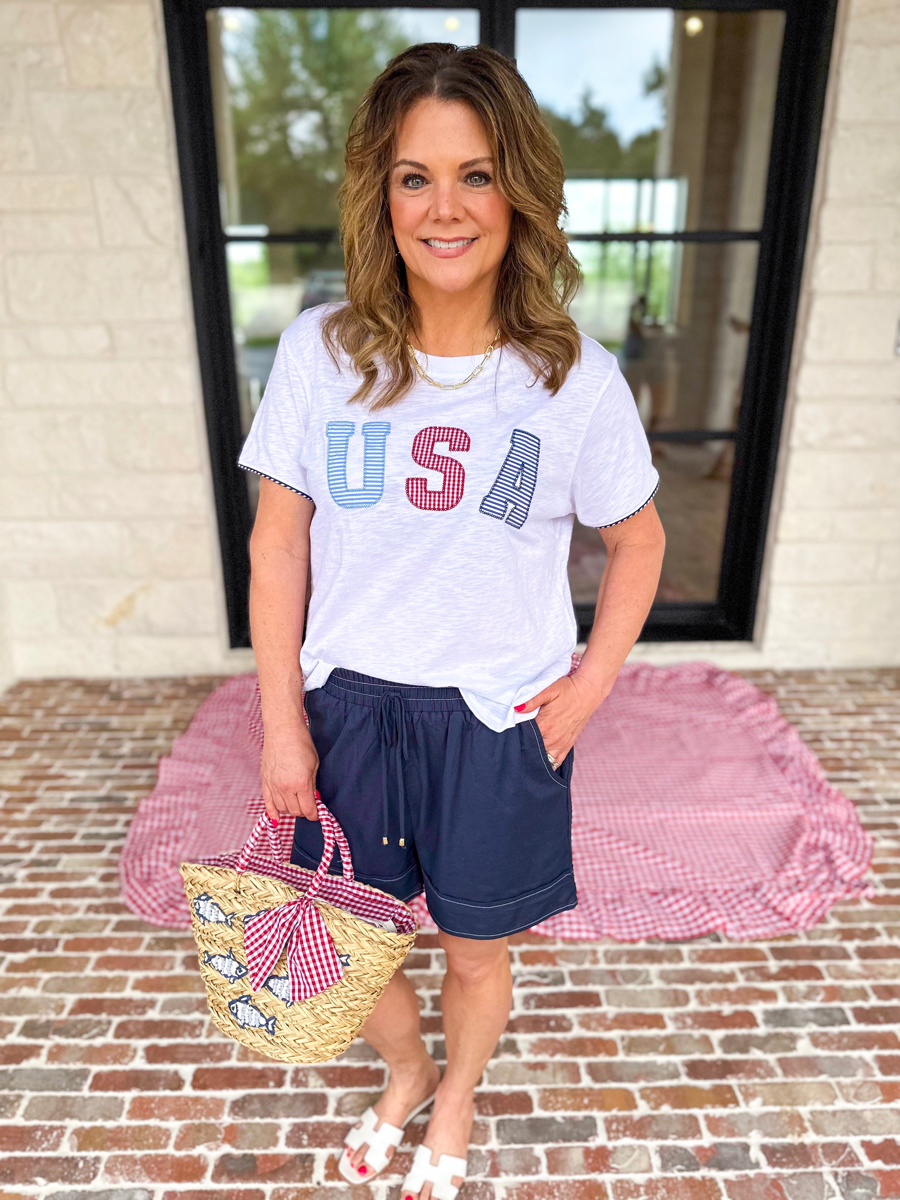 USA Relaxed Tee-210 Casual Blouses-SHIRALEAH-July & June Women's Fashion Boutique Located in San Antonio, Texas