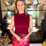 Sleek & Chic Pomegranate Sleeveless Blouse-200 Fashion Blouses-DRESS FORUM-July & June Women's Fashion Boutique Located in San Antonio, Texas