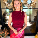 Sleek & Chic Pomegranate Sleeveless Blouse-200 Fashion Blouses-DRESS FORUM-July & June Women's Fashion Boutique Located in San Antonio, Texas