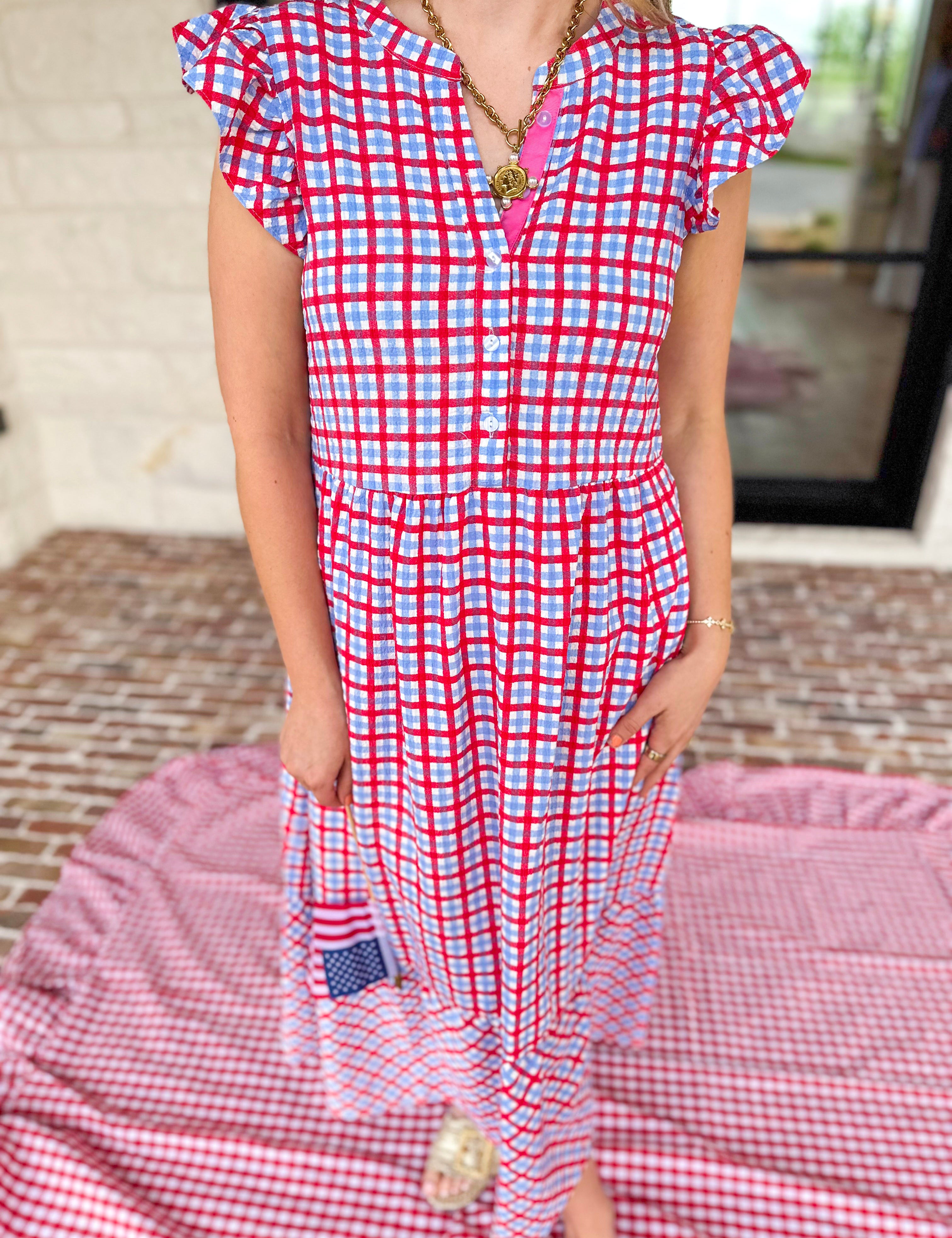 Mary Square - Elaine Gingham Midi Dress-MARY SQUARE-July & June Women's Fashion Boutique Located in San Antonio, Texas