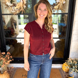 PINK FRIDAY DOORBUSTERS - Short Sleeve Cardigan - Maroon - ONLINE - FINAL SALE-PINK FRIDAY DOORBUSTERS-BLU PEPPER-July & June Women's Fashion Boutique Located in San Antonio, Texas