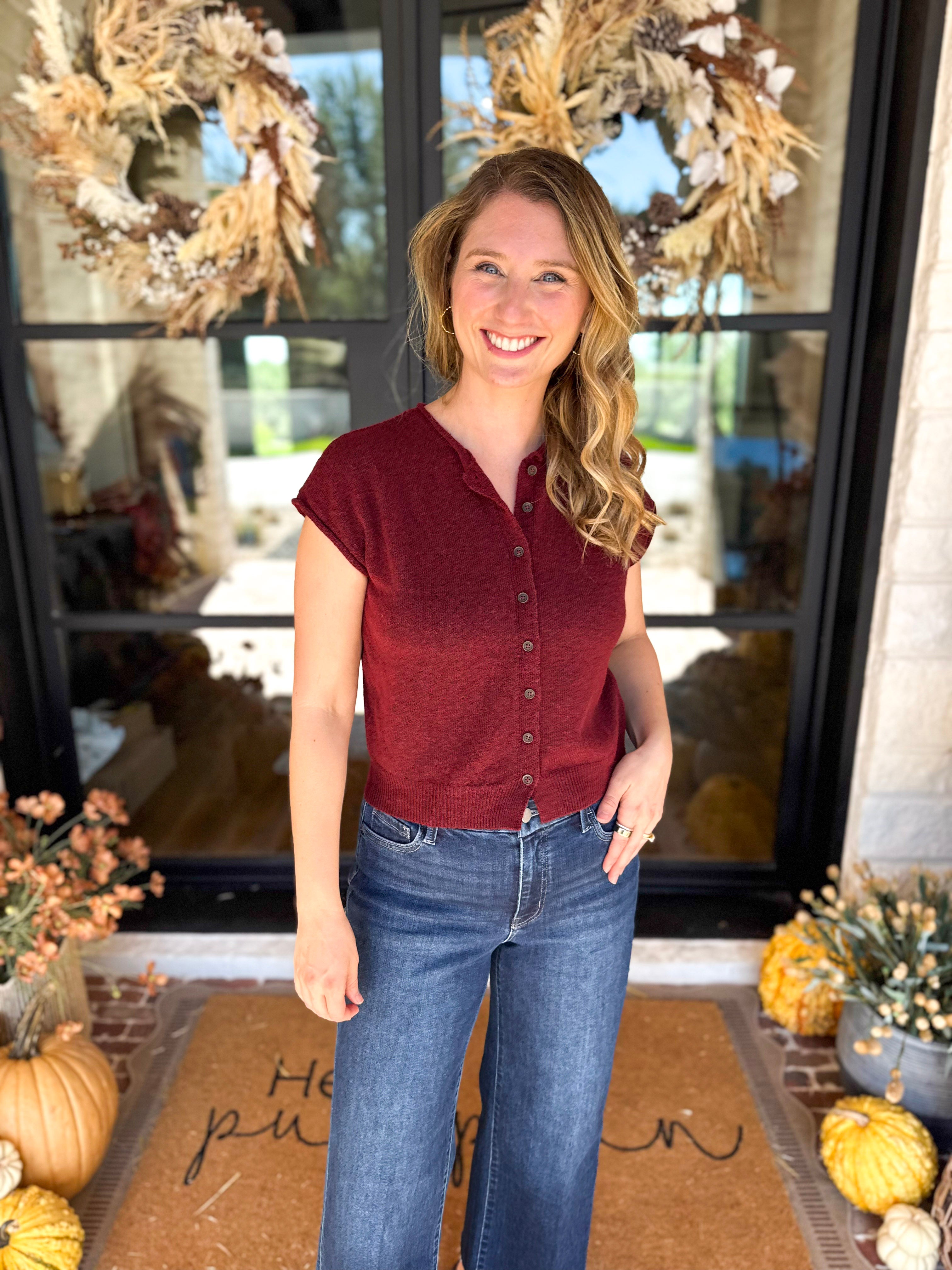 PINK FRIDAY DOORBUSTERS - Short Sleeve Cardigan - Maroon - ONLINE - FINAL SALE-PINK FRIDAY DOORBUSTERS-BLU PEPPER-July & June Women's Fashion Boutique Located in San Antonio, Texas