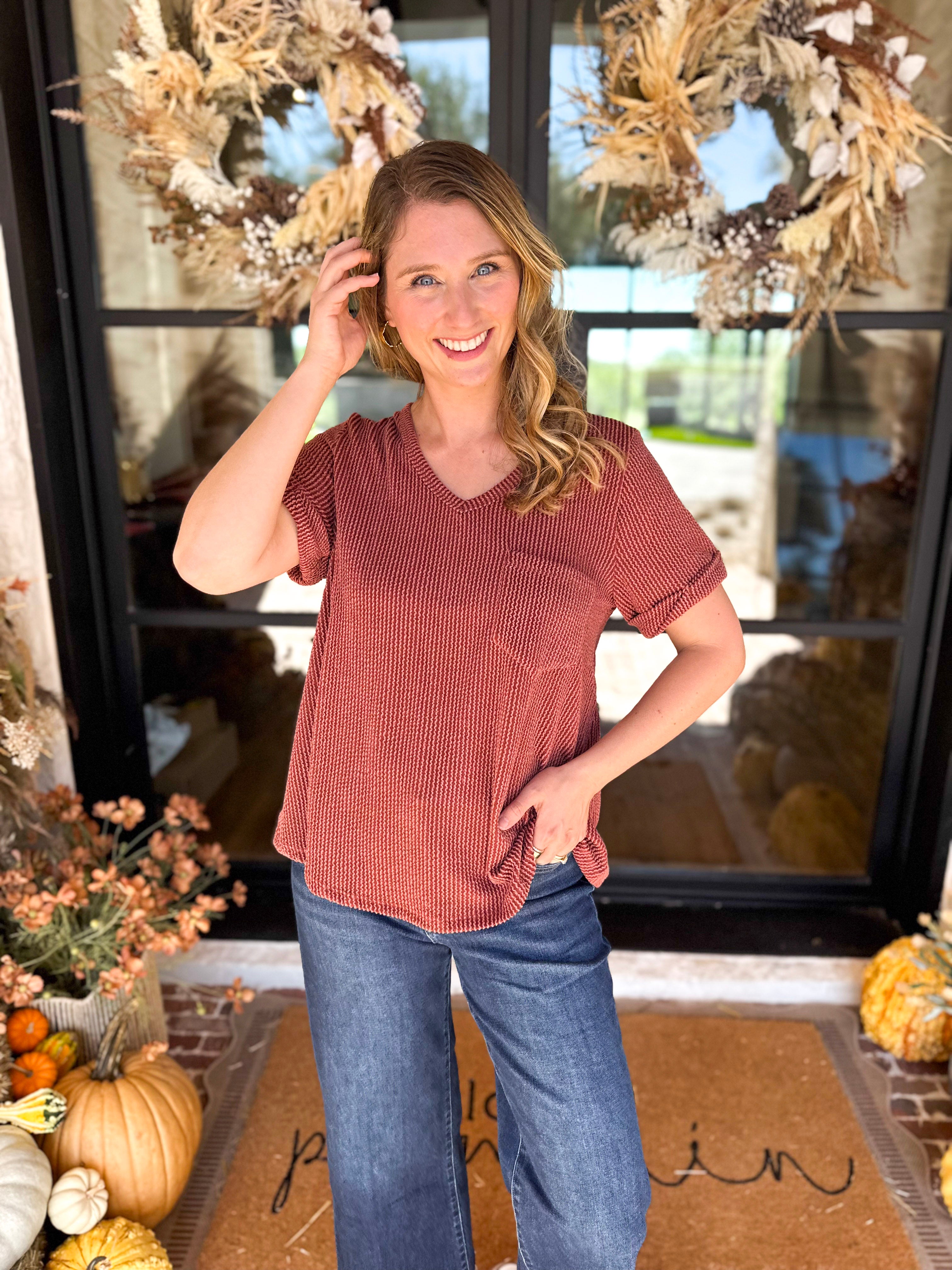 PINK FRIDAY DOORBUSTERS - Ribbed Top - Rust - ONLINE - FINAL SALE-PINK FRIDAY DOORBUSTERS-ENTRO-July & June Women's Fashion Boutique Located in San Antonio, Texas