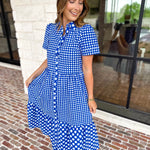 Mary Square - Jema Gingham Navy Mix Midi Dress-500 Midi-MARY SQUARE-July & June Women's Fashion Boutique Located in San Antonio, Texas