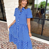 Mary Square - Jema Gingham Navy Mix Midi Dress-500 Midi-MARY SQUARE-July & June Women's Fashion Boutique Located in San Antonio, Texas