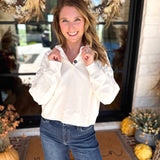 PINK FRIDAY DOORBUSTERS - Henley Polo Top - Cream - ONLINE - FINAL SALE-PINK FRIDAY DOORBUSTERS-DOUBLE ZERO-July & June Women's Fashion Boutique Located in San Antonio, Texas