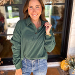 PINK FRIDAY DOORBUSTERS - Henley Polo Top - Green - ONLINE - FINAL SALE-PINK FRIDAY DOORBUSTERS-DOUBLE ZERO-July & June Women's Fashion Boutique Located in San Antonio, Texas