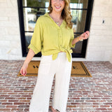 Gauze Button Down Blouse - Chartreuse-200 Fashion Blouses-IN FEBRUARY-July & June Women's Fashion Boutique Located in San Antonio, Texas