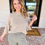 Asymmetrical Knit Sweater Top - Taupe-230 Sweaters/Cardis-RAE MODE-July & June Women's Fashion Boutique Located in San Antonio, Texas