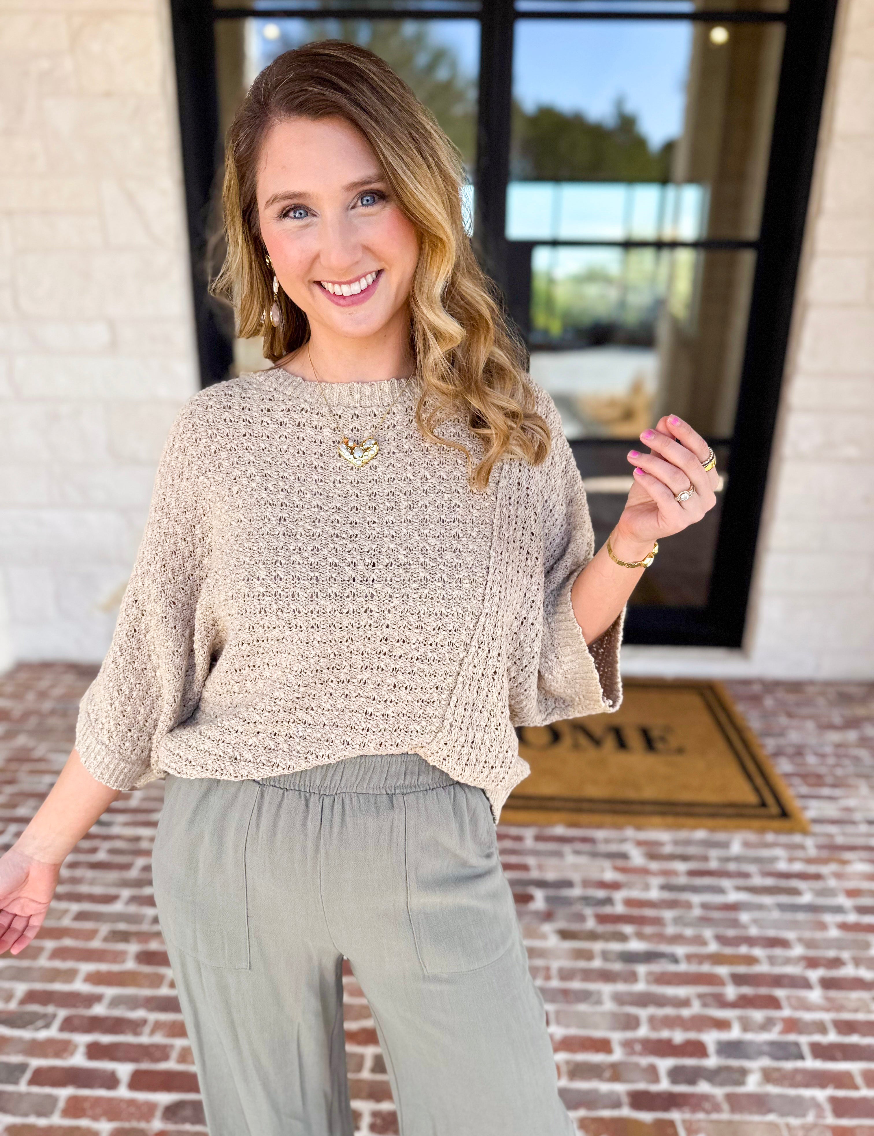 Asymmetrical Knit Sweater Top - Taupe-230 Sweaters/Cardis-RAE MODE-July & June Women's Fashion Boutique Located in San Antonio, Texas