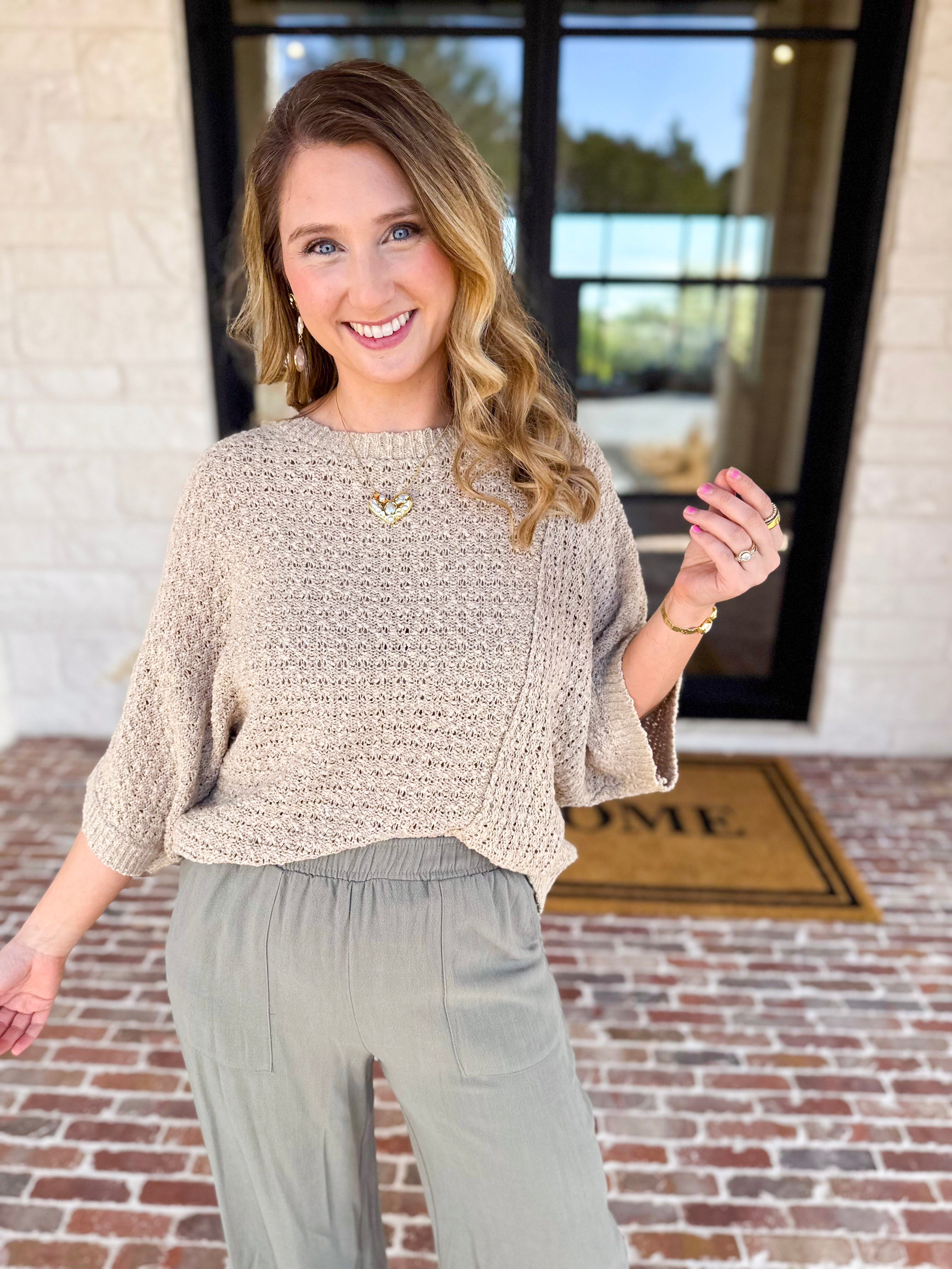 Asymmetrical Knit Sweater Top - Taupe-230 Sweaters/Cardis-RAE MODE-July & June Women's Fashion Boutique Located in San Antonio, Texas