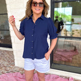 LIVERPOOL - Button Down Blouse - Navy-200 Fashion Blouses-LIVERPOOL JEANS COMPANY-July & June Women's Fashion Boutique Located in San Antonio, Texas